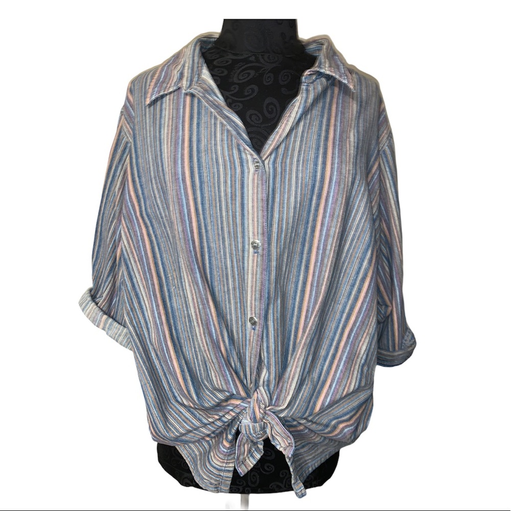 Soft Neutral Colored Striped Button Up Shirt
